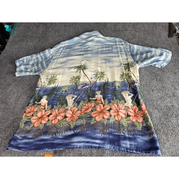 Pierre Cardin Tropical Girls Boat Lighthouse Palms Flowers Button Down Shirt L - Picture 9 of 9